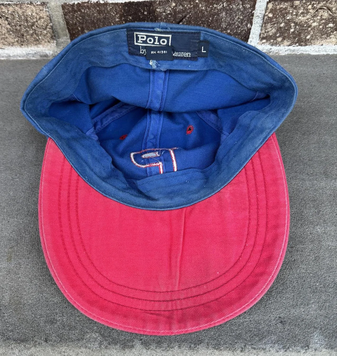 Vintage Polo Ralph Lauren P Blue / Red Fitted Hat — RootsBK